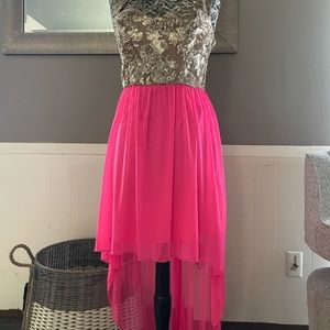 Hi-low hot pink cutout dress